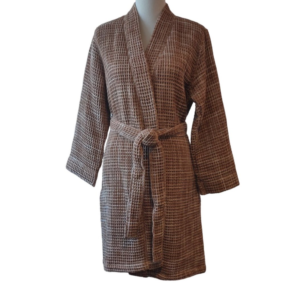 Parachute Unisex NWT Terra Brown 100% Cotton L/S Pockets Tie Belt Waffle Robe S